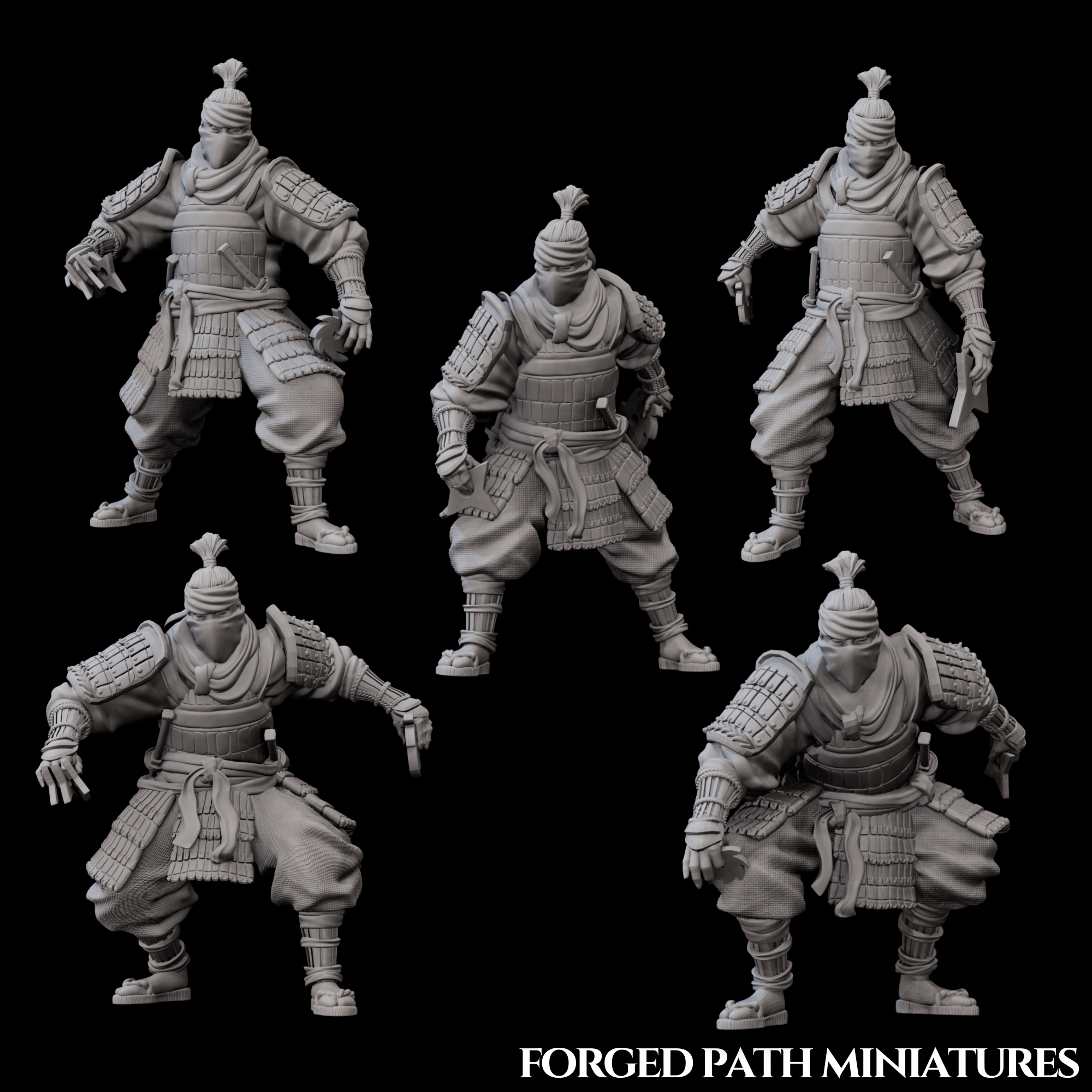 Japanese Ronin Ninja – 5 Armored Shuriken Warriors | Bushido STL Miniatures
